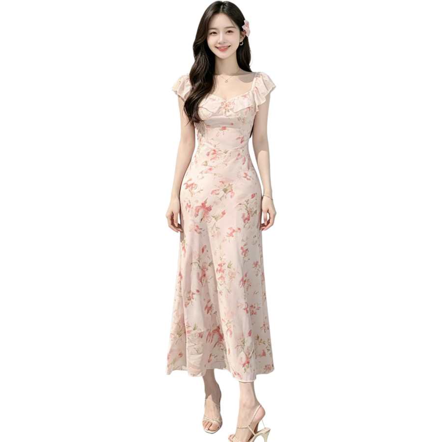 JBBCN Sleeveless Dresses Women's Light Pink Ruffle Collar Moderate Long