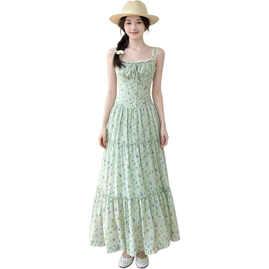 JBBCN Slip Dresses Women's Light Green Square Collar Moderate Long