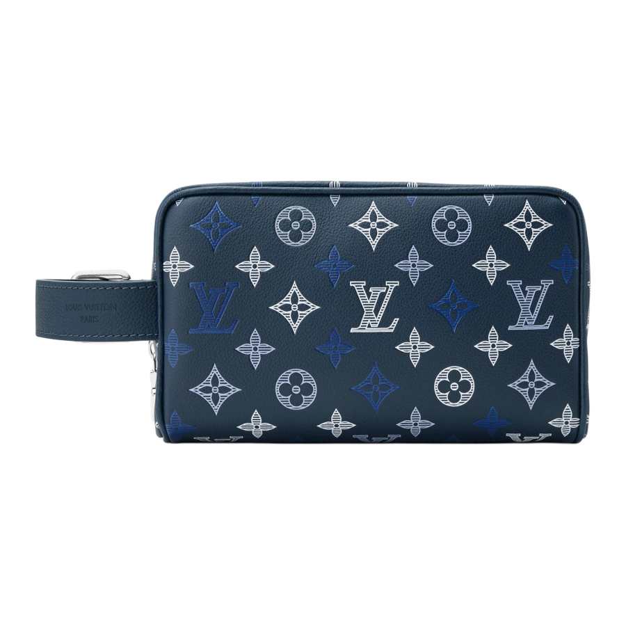 LOUIS VUITTON Monogram Shadow Cow Leather Toiletry Bag Toiletry Bag Unisex Marine Blue