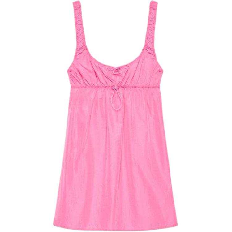 ZARA Slip Dresses Women's Neon Pink Red Crew Neck Moderate