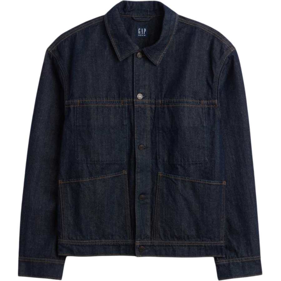 GAP Denim Jackets Men's Dark Blue Lapel Moderate Multi Pocket 3 Pcs Or Two Above