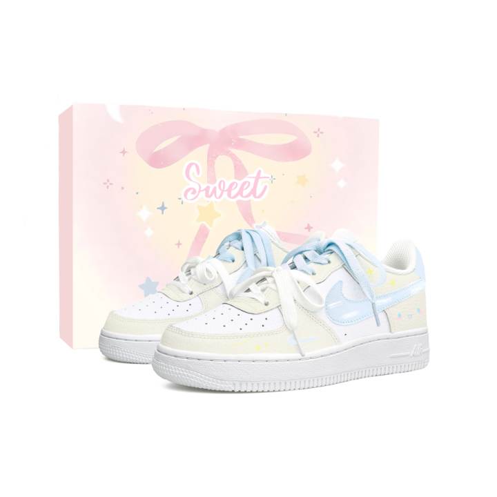 Nike Nike Vassell Leather Height Increasing Abrasion Resistant Slip Resistant Low top Skateboard Shoes Yellow Blue Teenagers