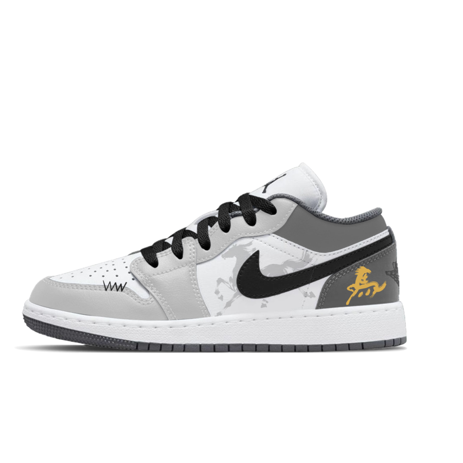 Jordan Jordan Air Jordan 1 Gray Gold Leaping Horse Abrasion Resistant Low top Children's Basketball Shoes Gray Unisex
