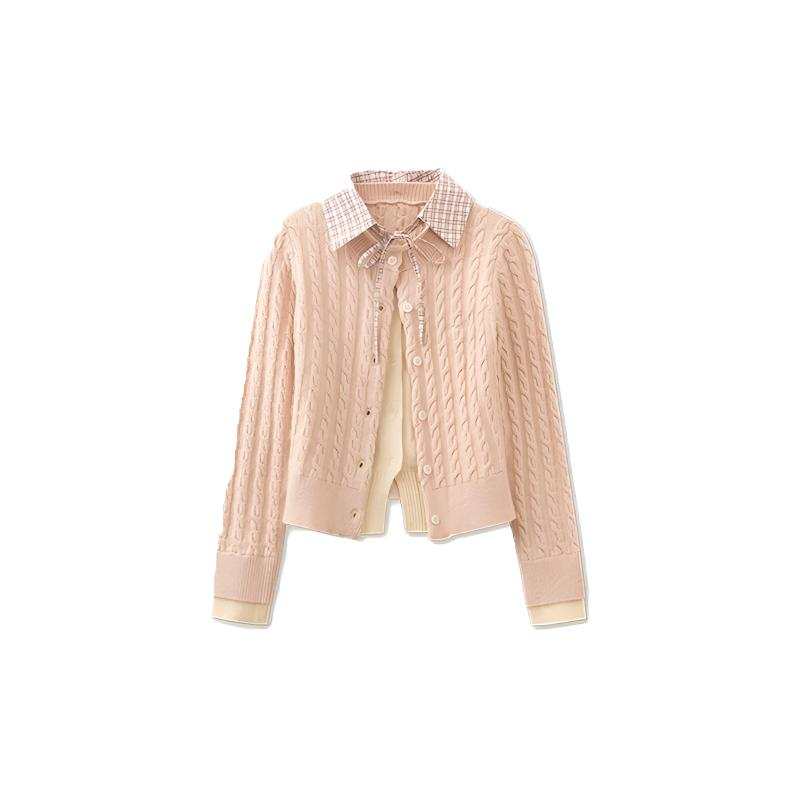 JBBCN Knitwear Women's Pink Crew Neck Moderate Cardigan