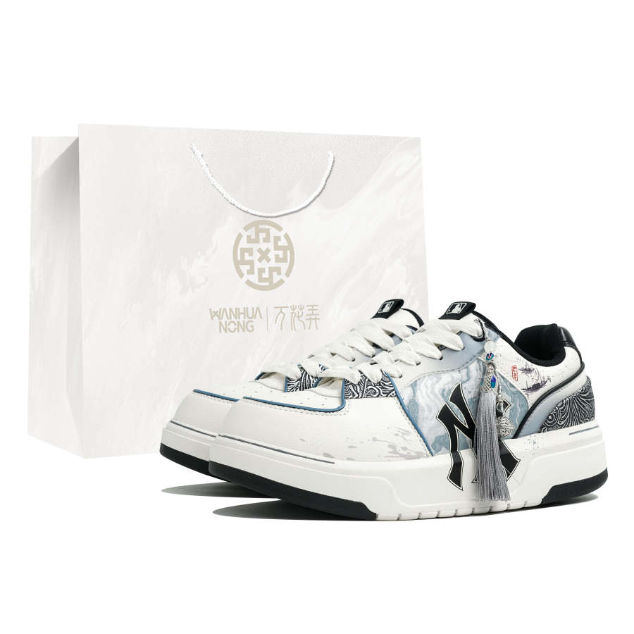 MLB Chunky Liner Wan Hua Nong, Yu, Shopping Bag Abrasion Resistant Low top Skateboard Shoes Unisex Black White Blue