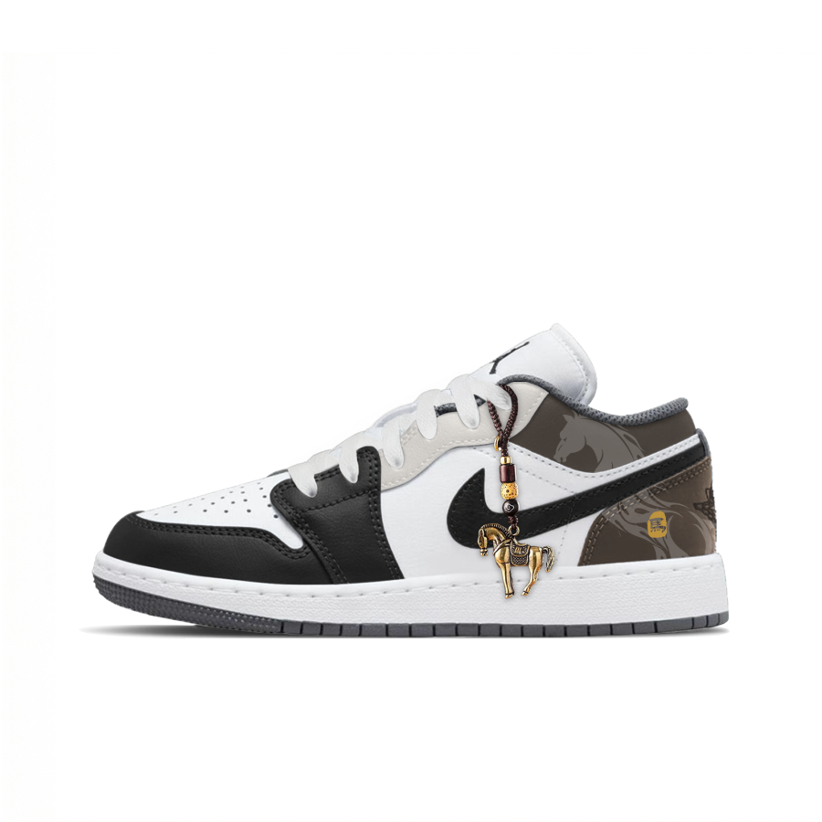 Jordan Jordan Air Jordan 1 Swift Shadow Gold Medallion Abrasion Resistant Low top Children's Basketball Shoes Black Brown