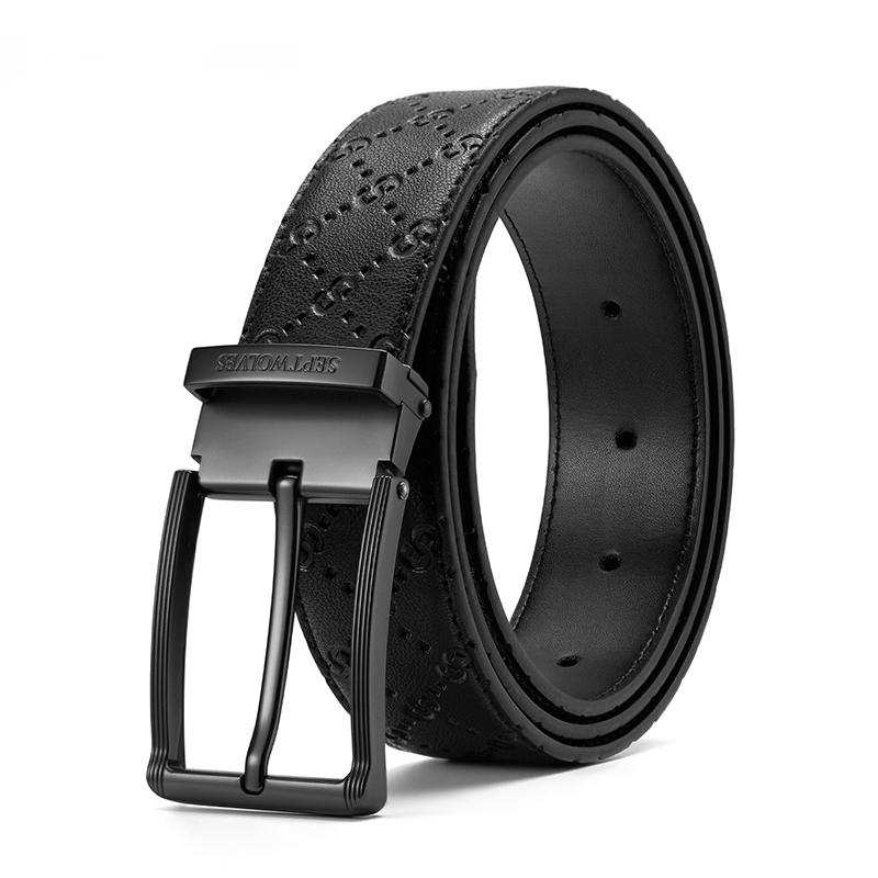 SEPTWOLVES Zinc Alloy Split Cow Leather Pin Buckle Belt Men's 3.4cm