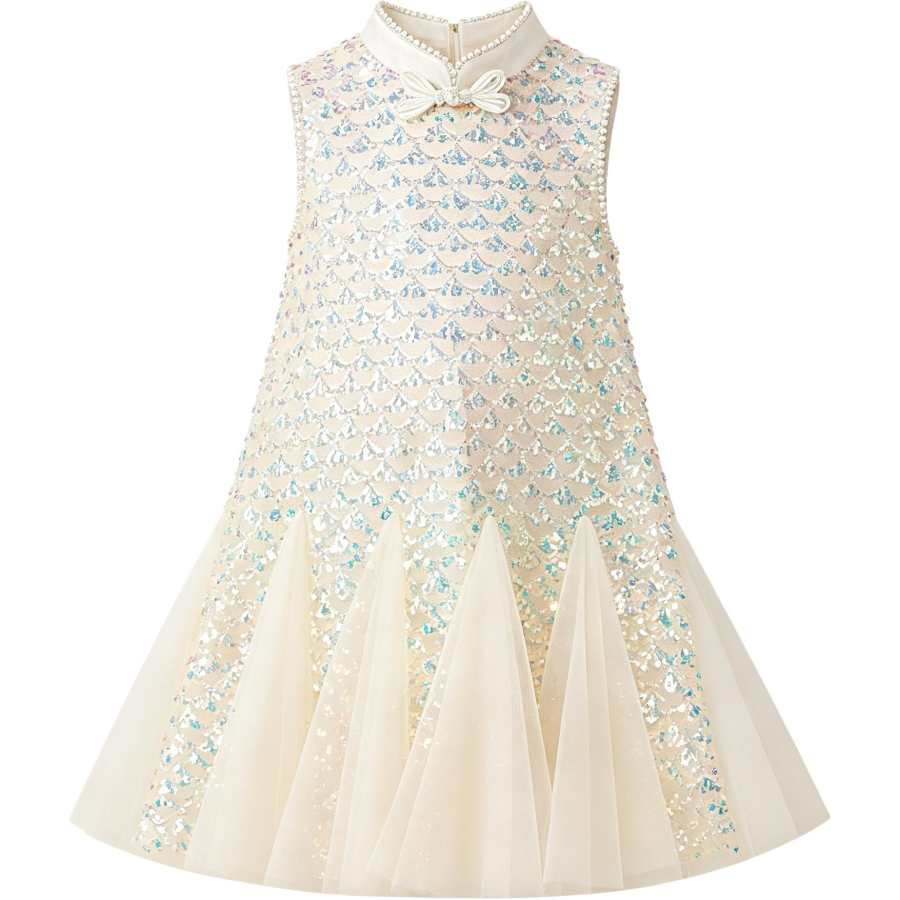 Disney Kids Dresses Stand Collar Thin Mid Length
