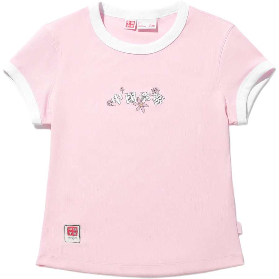 Li-Ning Li Ning T Shirts Women's Ying Pink Crew Neck Moderate Straight Fit