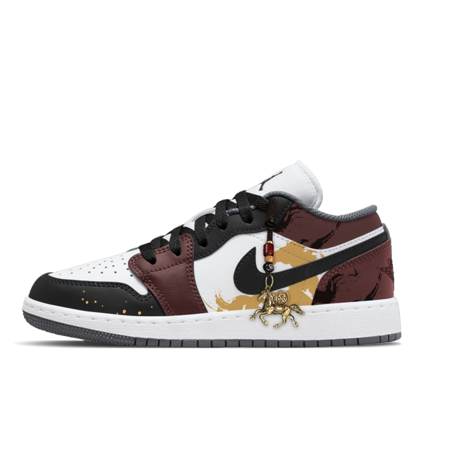 Jordan Jordan Air Jordan 1 Golden Ink Dash Style Slip Resistant Abrasion Resistant Low top Children's Basketball Shoes White