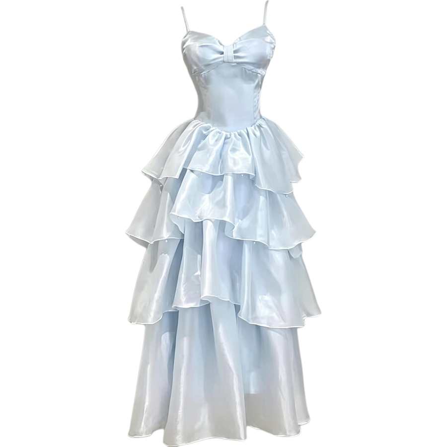 CHARM GLOW Slip Dresses Women's Dewy Blue V Neck Moderate Mid Length