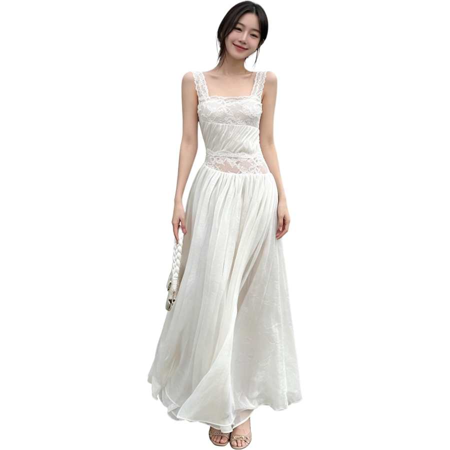JBBCN JBBCN Slip Dresses Women's White Square Collar Thin Long