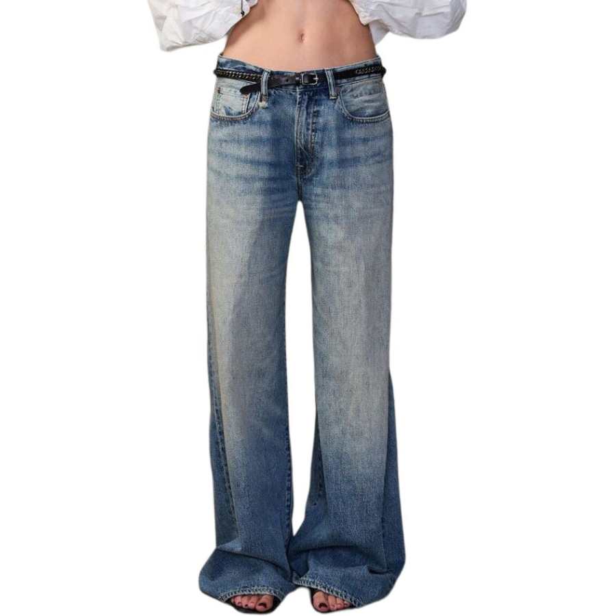 R13 Jeans Women's Riverton Blue Moderate Wide Leg Pants