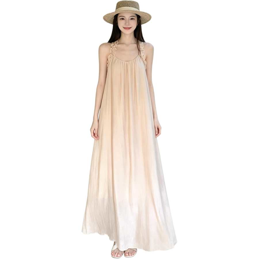 JBBCN Slip Dresses Women's Champagne Crew Neck Moderate Long