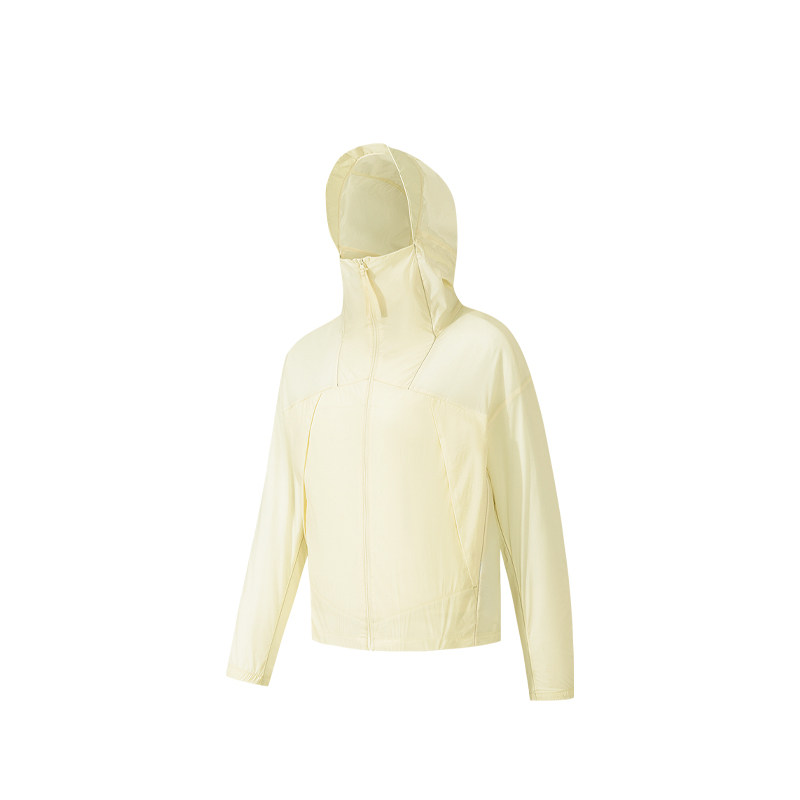 ANTA Jackets Women's Palm Leaf Fan Yellow Hooded Non Detachable Thin Straight Fit