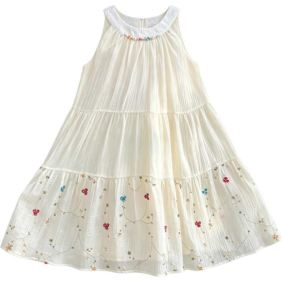 YALU Kids Dresses Crew Neck Thin Mid Length
