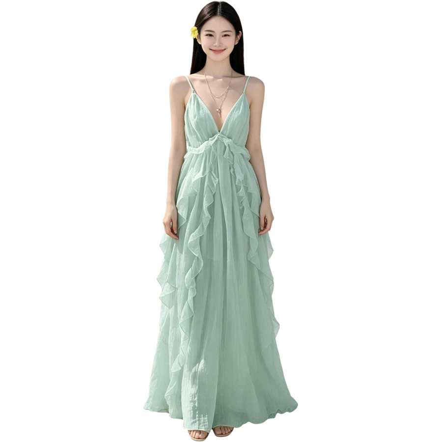 JBBCN Slip Dresses Women's Light Green Halter Moderate Long