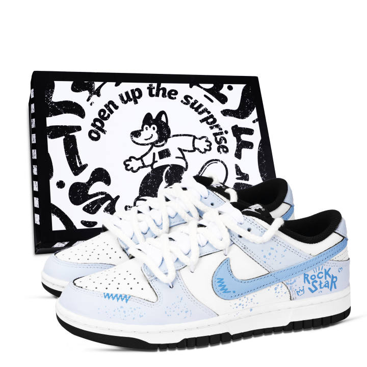 Nike Nike Dunk Black White, Rock Ice Charm Leather Low top Skateboard Shoes Unisex Blue