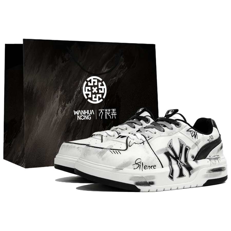 MLB Chunky Liner Wan Hua Nong, Shou, Shopping Bag Abrasion Resistant Low top Skateboard Shoes Unisex Black White