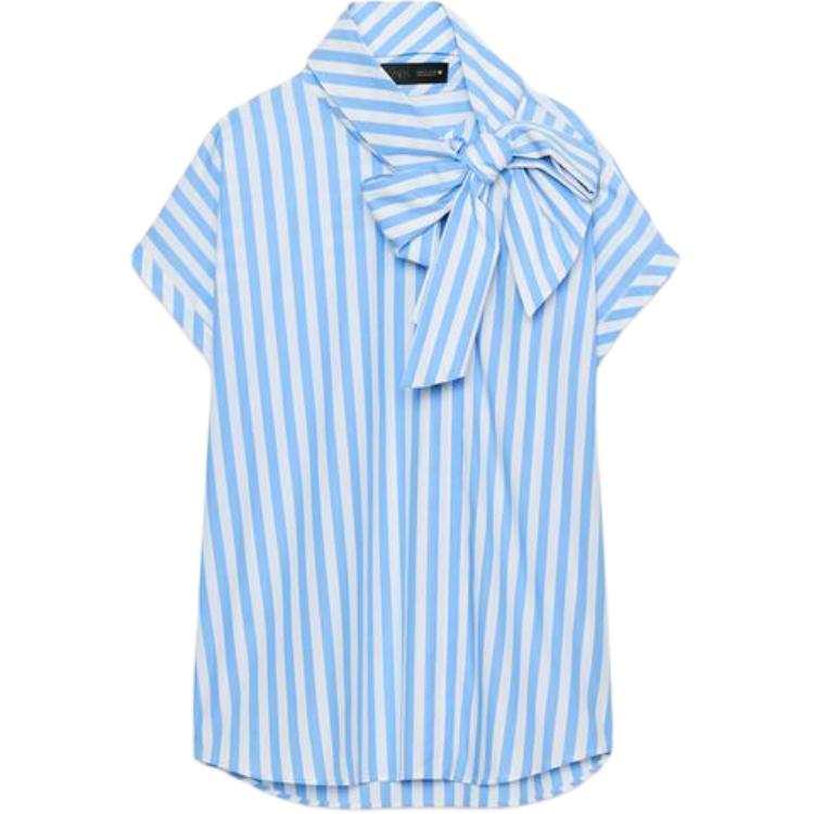 ZARA Shirts Women's Blue/White Stand Collar Other