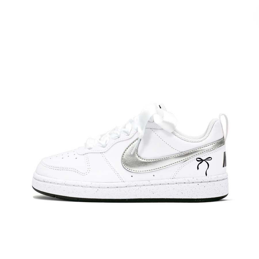 Nike Nike Court Borough Synthetic Leather Abrasion Resistant Low top Kids' Skateboarding Shoes White, Silver Unisex