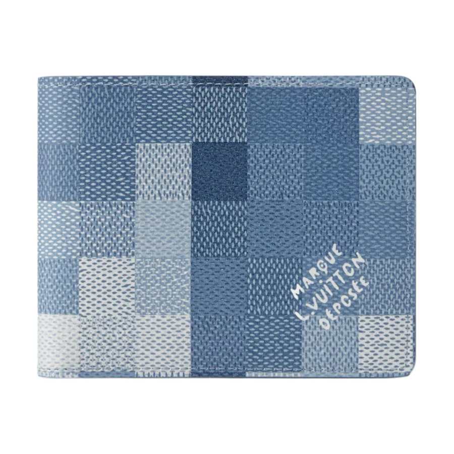 LOUIS VUITTON Slender Damoflage Coated Canvas Wallet Men's Indigo