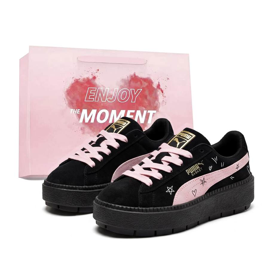 PUMA Platform Trace Platform Shoes Platform Shoes Suede Abrasion Resistant Breathable Height Increasing Low top