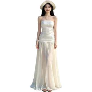 JBBCN Sleeveless Dresses Women's Ecru Collarless Moderate Long