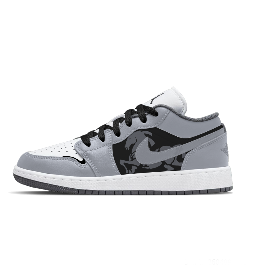 Jordan Jordan Air Jordan 1 Gray Comet Black Edge Slip Resistant Abrasion Resistant Low top Children's Basketball Shoes White