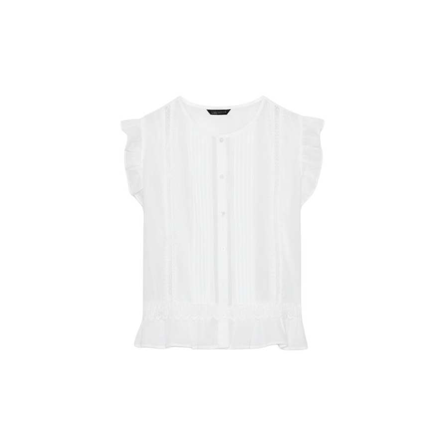 ZARA Shirts Women's White Crew Neck Moderate