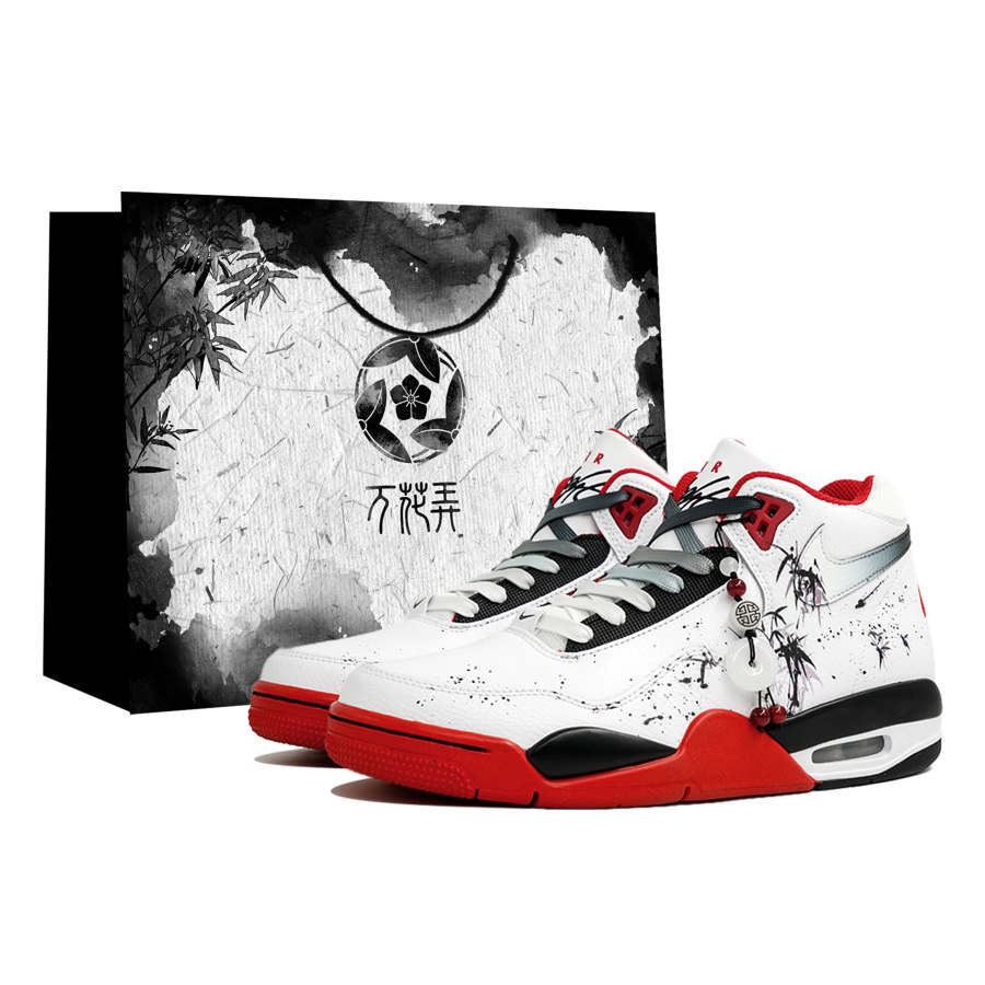 Nike Nike Flight Legacy Vanflower, Bamboo Grace Ink White, Shopping Bag Abrasion Resistant High top Vintage Basketball Shoes