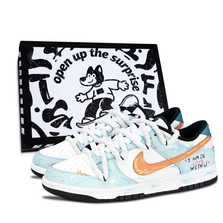 Nike Nike Dunk Black White, Orange Blue Love Rhyme Leather Low top Skateboard Shoes Unisex Blue