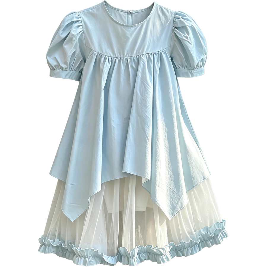 YALU Kids Dresses Crew Neck Thin Mid Length