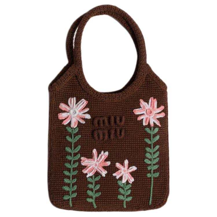 MIU MIU Ivy Cotton Handbag Women's Dark Brown