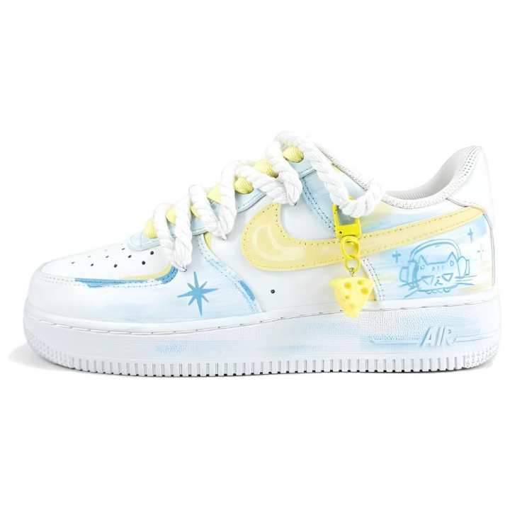 Nike Nike Air Force 1 Black Spike Island, Air Force 1, Milk Blue Star Design Low top Skateboard Shoes Unisex Sky Blue