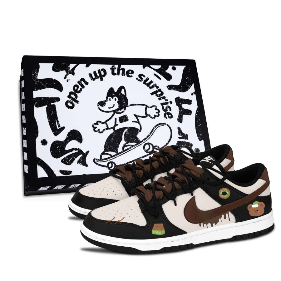 Nike Nike Dunk Black White, Sweet Bear Fun Leather Low top Skateboard Shoes Unisex Brown