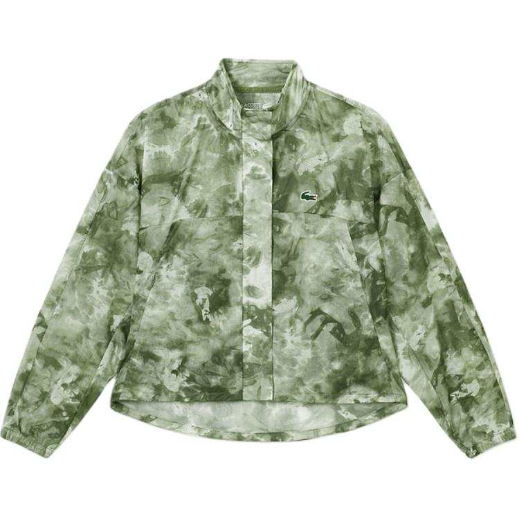 LACOSTE Jackets Women's I32/Green Camouflage Print Stand Collar Moderate Other