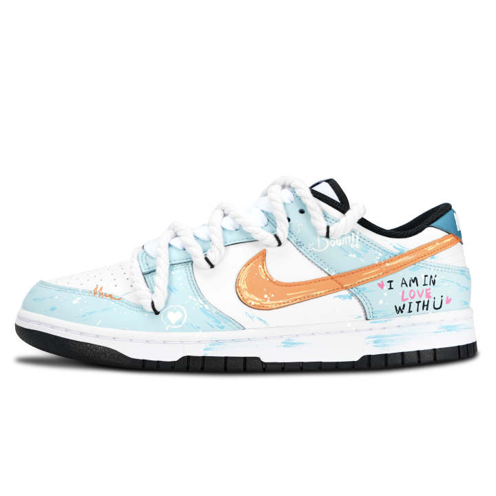 Nike Nike Dunk Black White, Orange Blue Love Rhyme Leather Low top Skateboard Shoes Unisex Blue