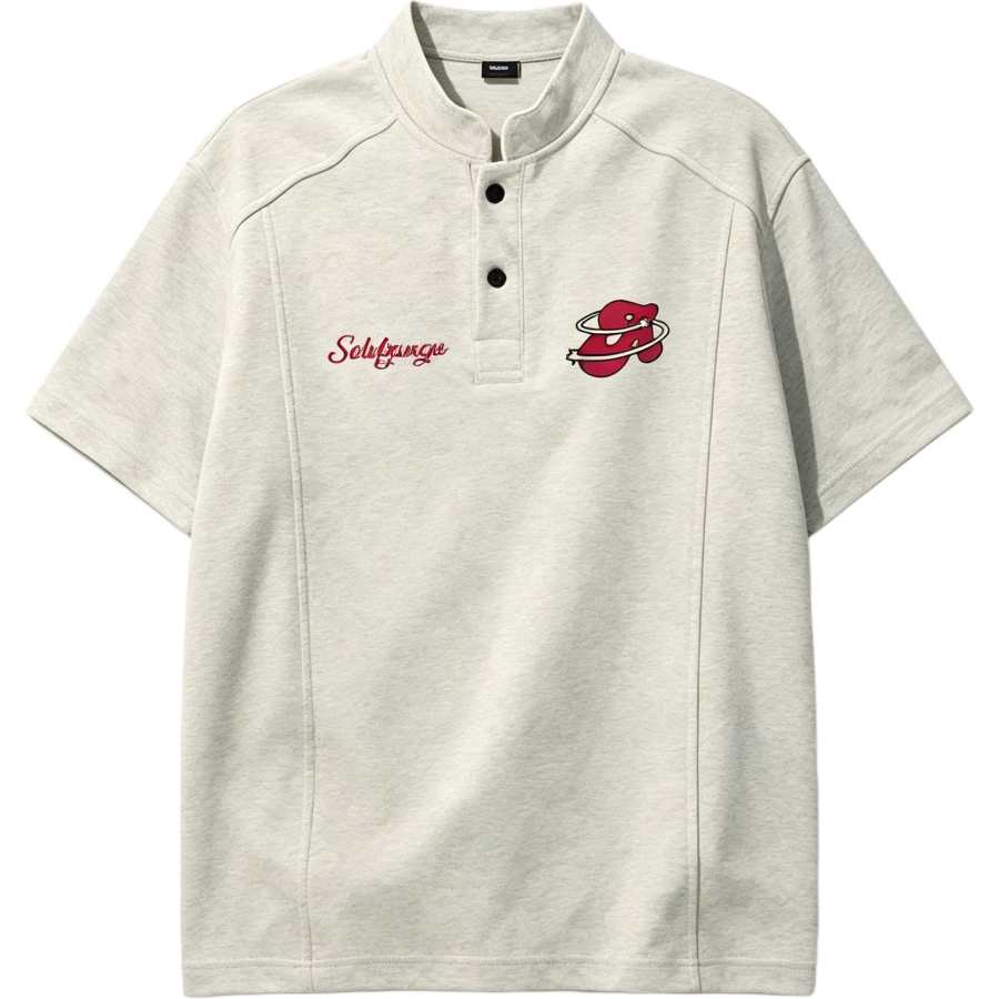 Lnga Landgre Polo Shirts Men's Gray White Stand Collar Moderate Straight Fit