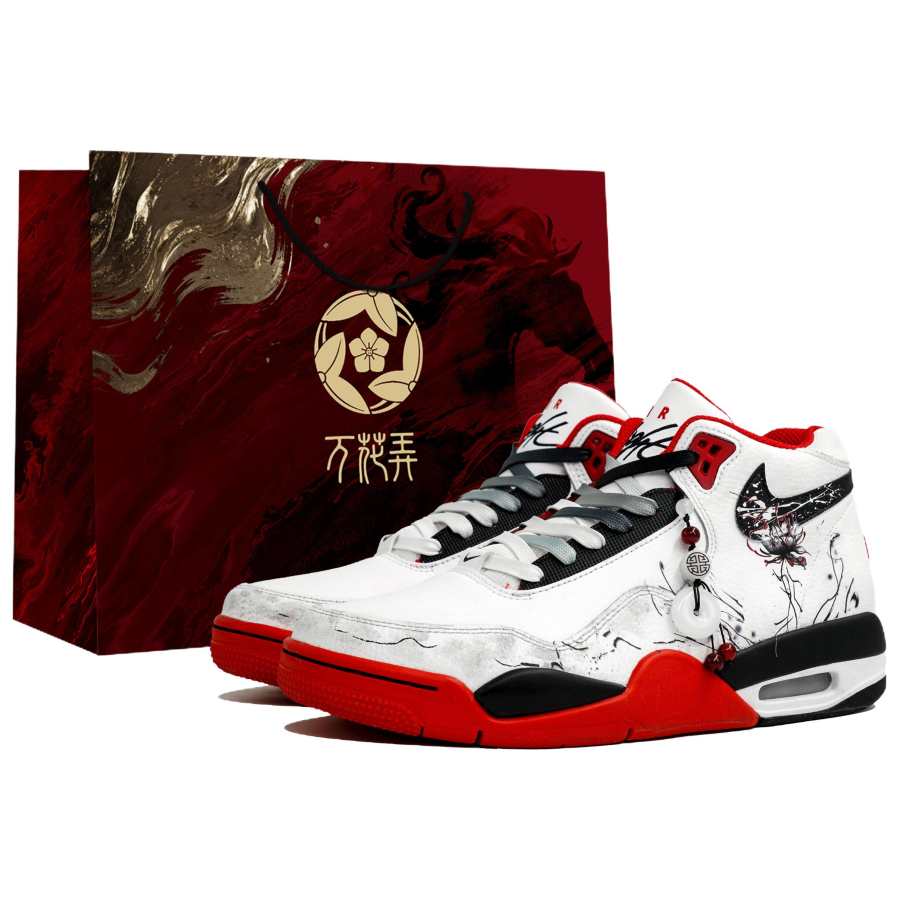 Nike Nike Flight Legacy Kaleidoscope, Ink Red Lotus, Shopping Bag Abrasion Resistant Mid top Vintage Basketball Shoes Men's
