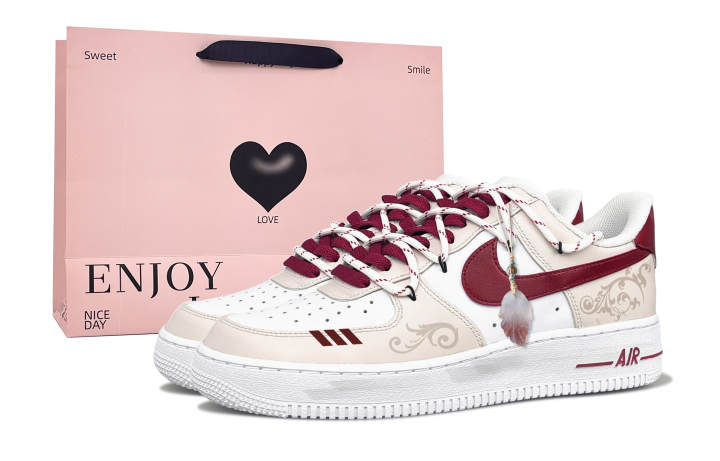Nike Nike Air Force 1 Slip Resistant Cushioning Abrasion Resistant Low top Skateboard Shoes Unisex White Red