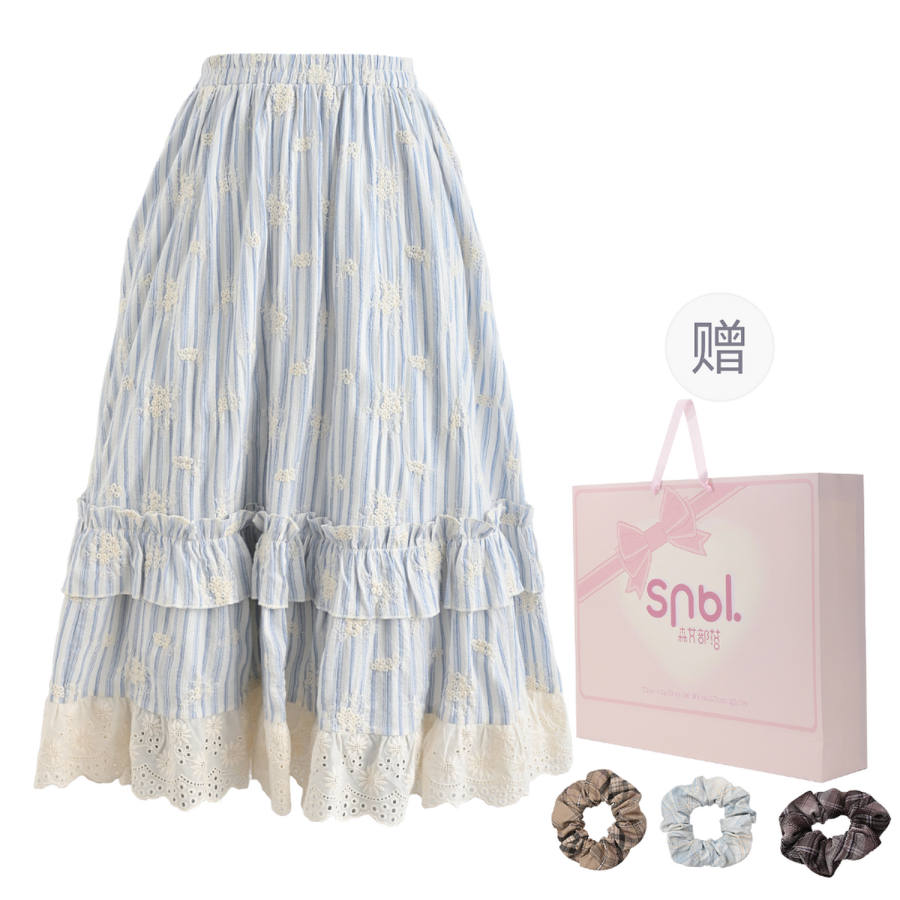 SNBL Casual Long Skirts Women's Blue Moderate Mid Length A Line Skirt