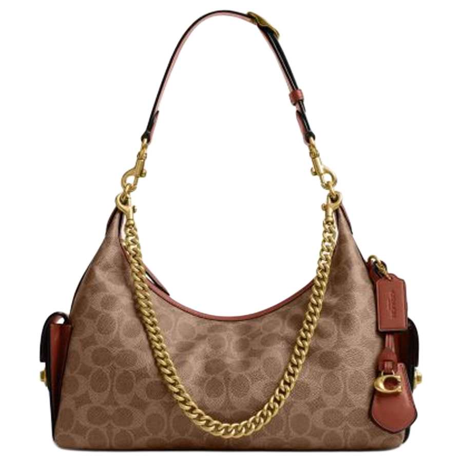 COACH PocketJuliet Artificial Leather With Cow Leather Shoulder Bag Large Women's Brown