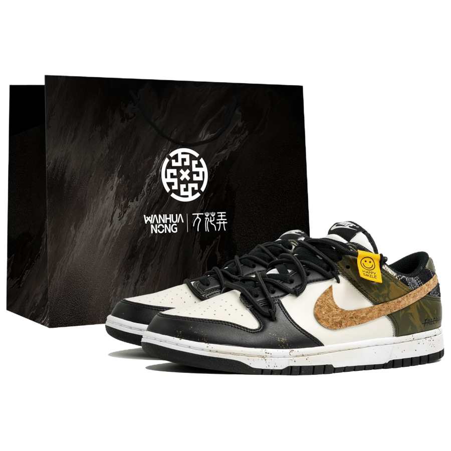 Nike Nike Dunk Wild Time, Kaleidoscope Shopping Bag Abrasion Resistant Low top Skateboard Shoes Unisex Black White Green