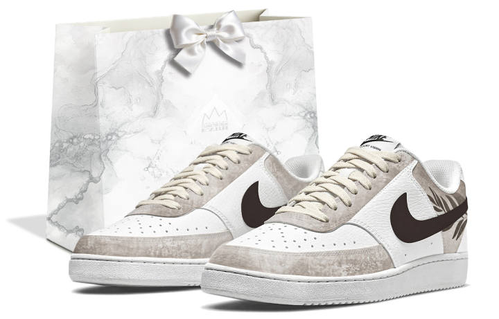 Nike Nike Court Vision 1 Feather Box Slip Resistant Cushioning Low top Skateboard Shoes Men's Brown White