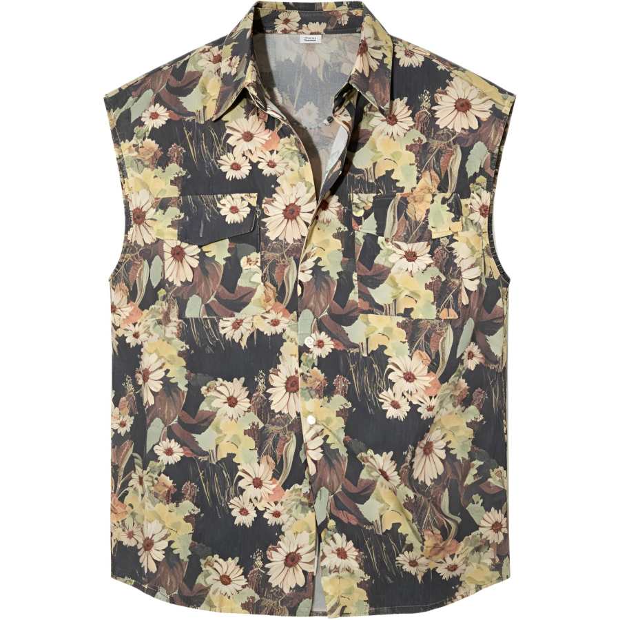 Lnga Landgre Shirts Men's Green Lapel Thin Hawaii