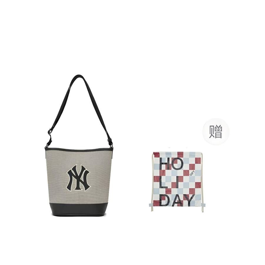 MLB New York Yankees Canvas Bucket Shoulder Bag Unisex Black Gray