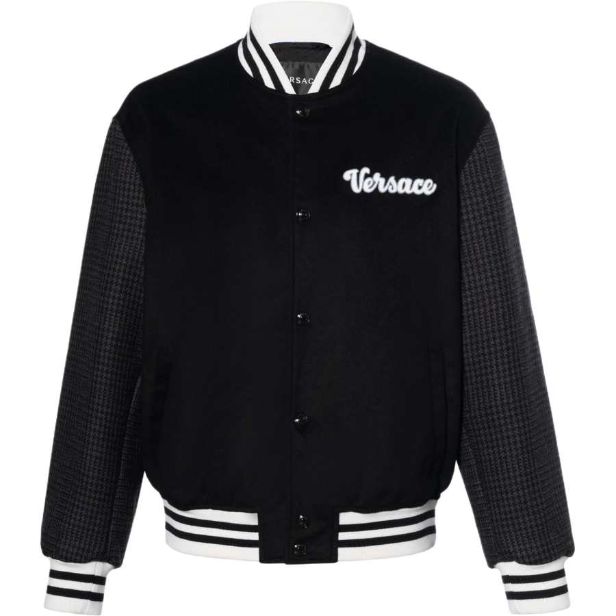 VERSACE VERSACE Jackets Men's Black Baseball Collar Moderate Straight Fit