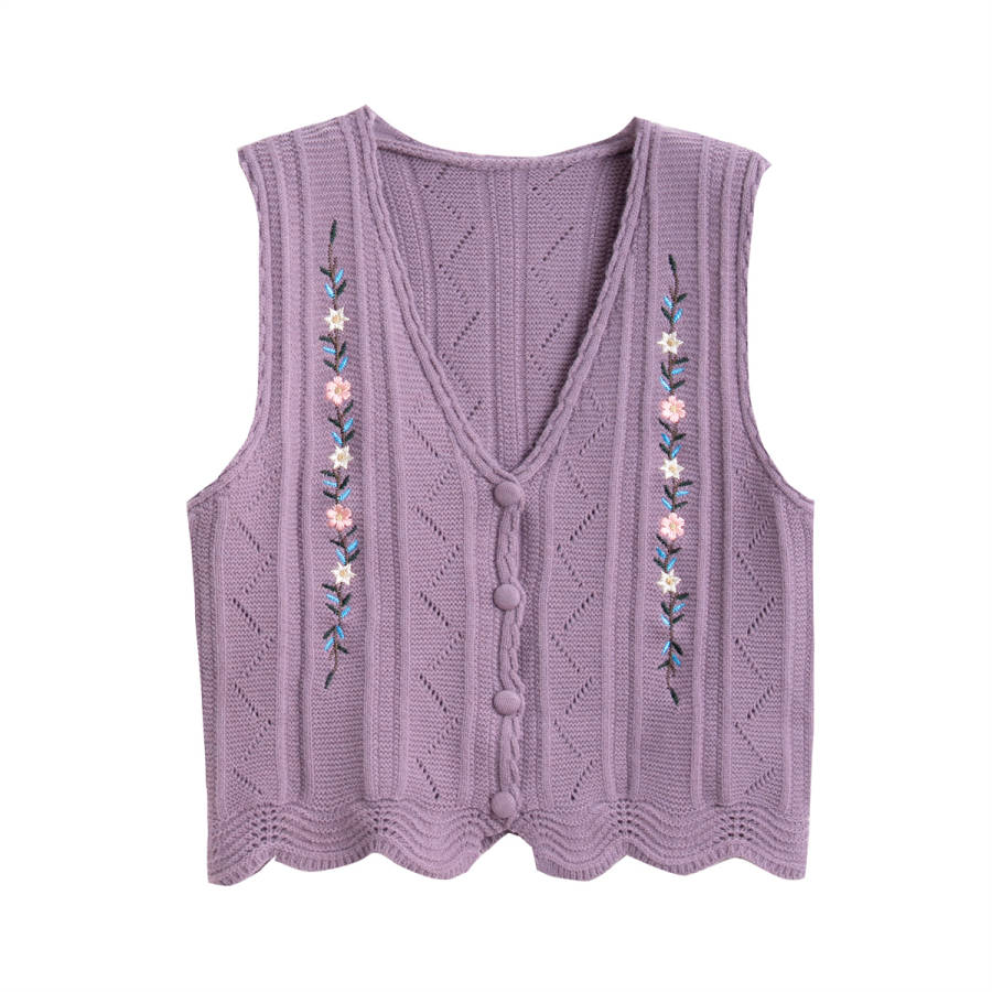 Tonlion Knitwear Women's Gray Purple V Neck Moderate Cardigan