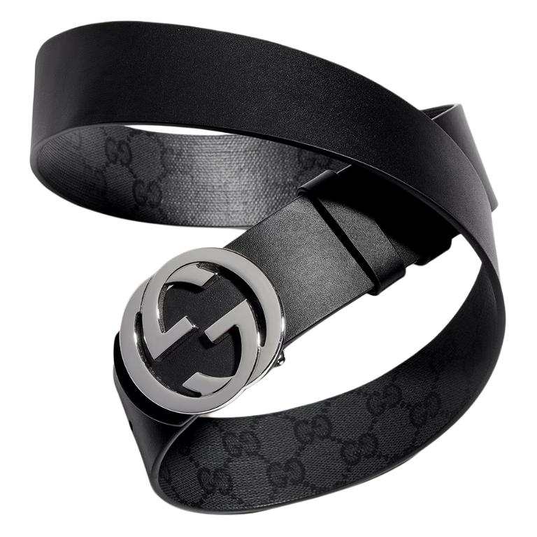 GUCCI GUCCI Leather Belts Unisex Black Width 4cm